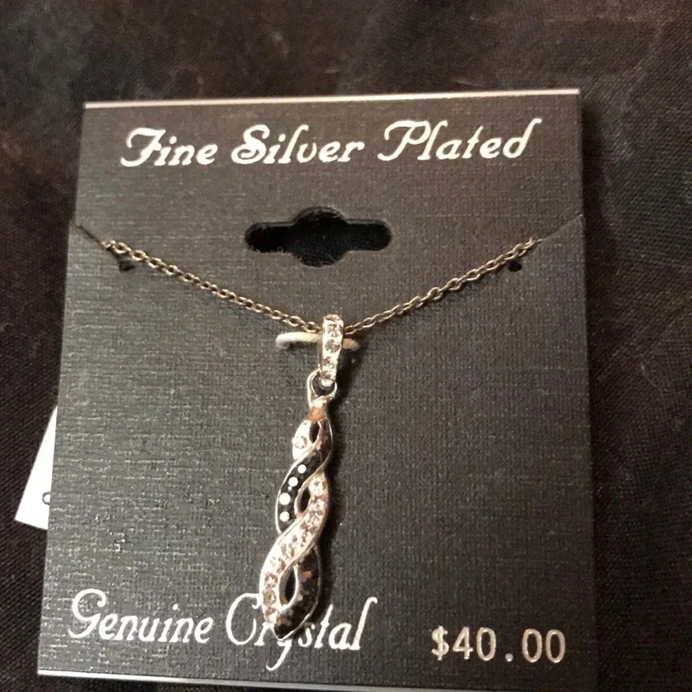 NWT Fine Silver Plated Crystal Necklace